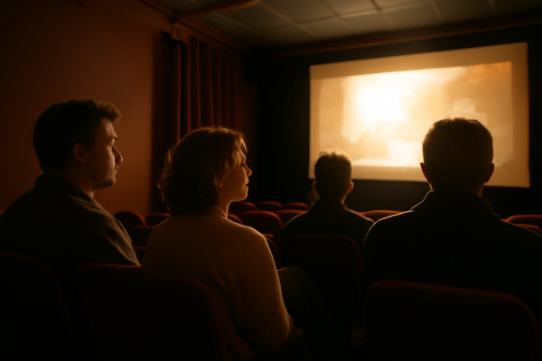Suasana nonton film komedi indie di ruang bioskop kecil